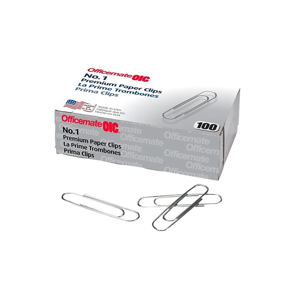 Clips & Fasteners|Officemate Premium Paper Clips, #1, Silver, 100/Box, 10 Boxes/Pack (99916)