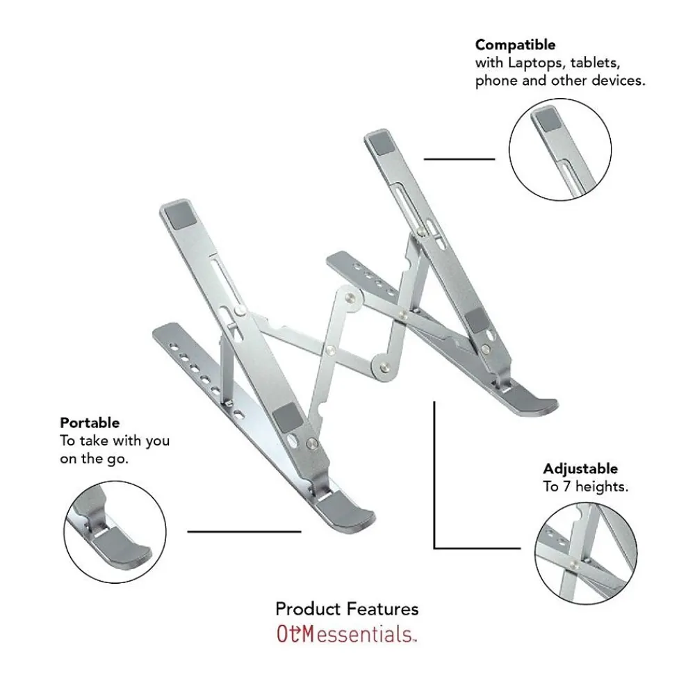 11.85" x 2.26" Aluminum Adjustable Laptop Stand, Silver (OB-A2E)<OTM Essentials Clearance