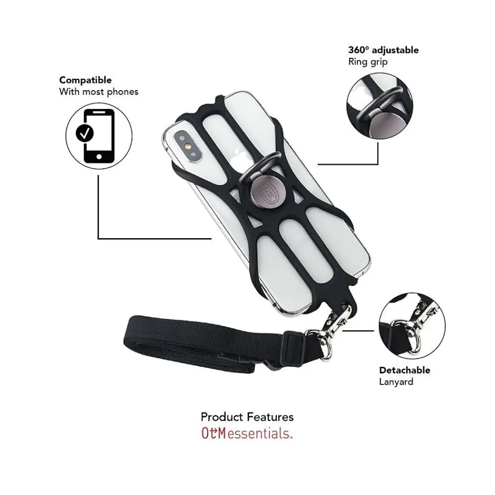 OTM Essentials Black Universal Phone Sling with Lanyard and Ring Grip (OB-A4A)