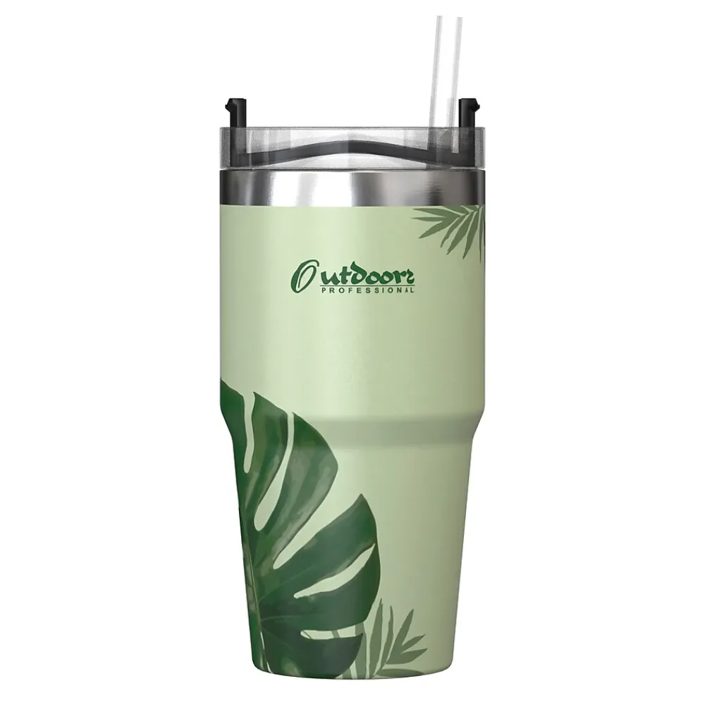 Stainless Steel Double-Walled Vacuum Insulated Tumbler with Straw, 20 oz., Tropical Green (OUTD9195)<Outdoors Professional Clearance