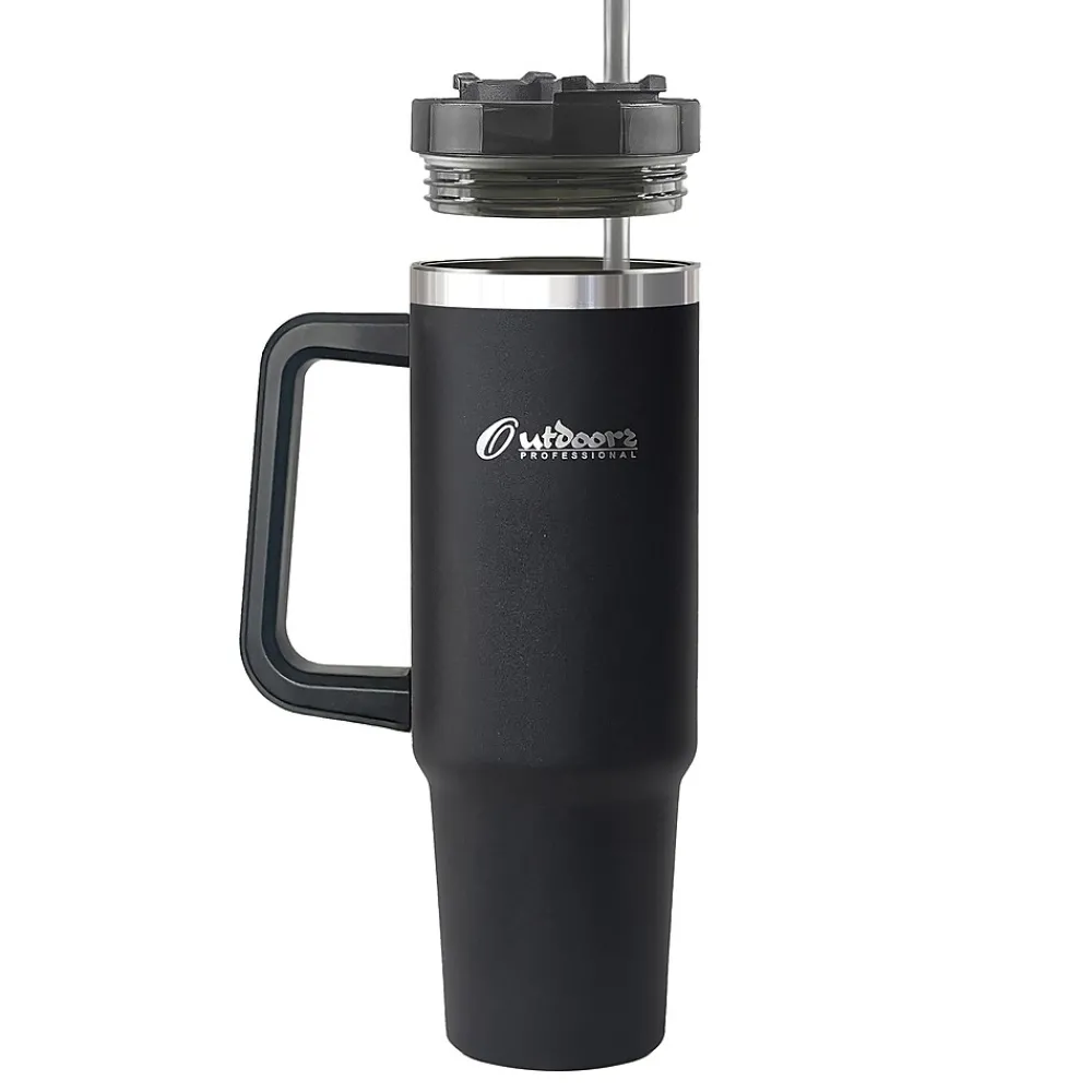 Stainless Steel Double-Walled Vacuum Insulated Tumbler with Straw, 40 oz., Black (OUTD9041)<Outdoors Professional