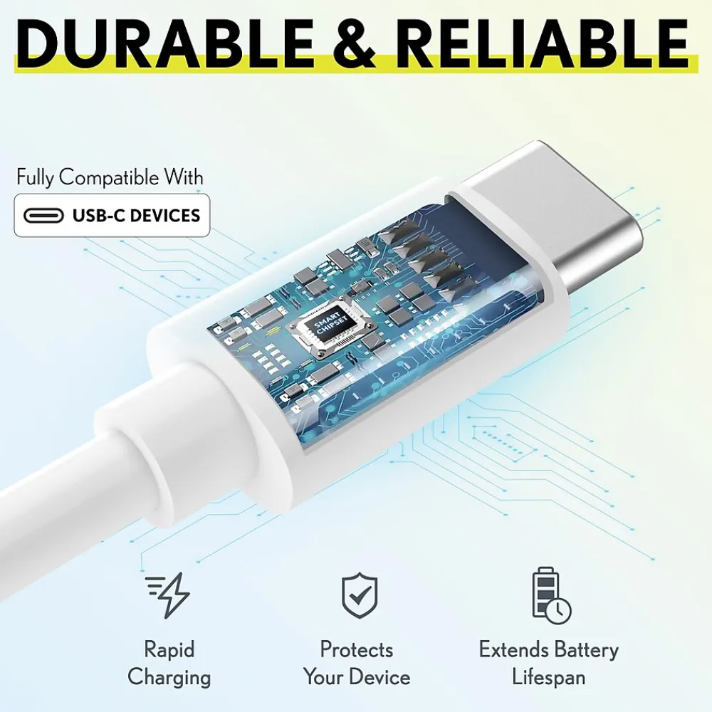USBC Certified Charging Cables USB-C to USB-C Charging Cable, 10 ft., White, 3/Pack (MFIWHITE10FTX2)<Overtime Discount