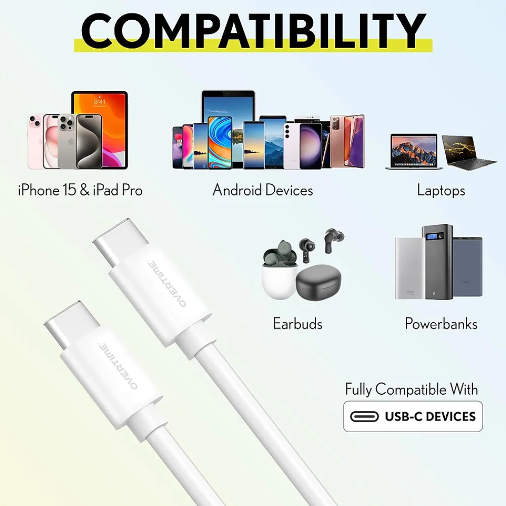 USBC Certified Charging Cables USB-C to USB-C Charging Cable, 10 ft., White, 3/Pack (MFIWHITE10FTX2)<Overtime Discount