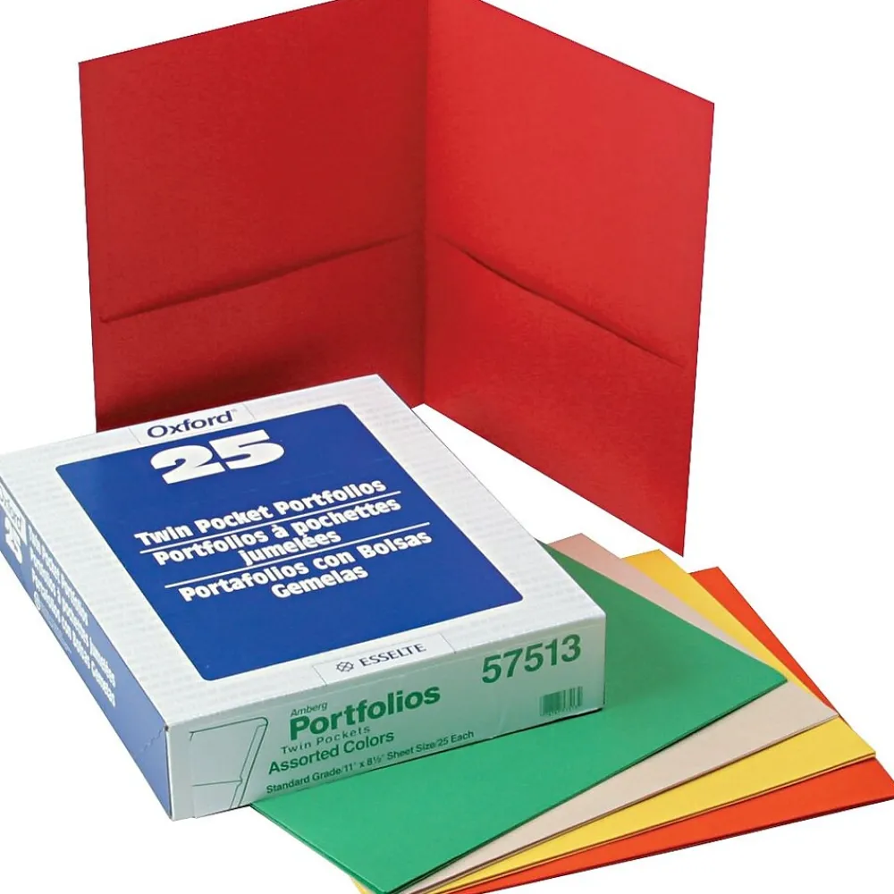 Pocket Folders|Oxford 10 2-Pocket Paper Presentation Folder, Assorted, 25/Box (57513EE)