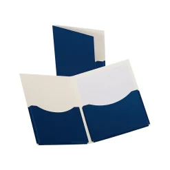 Pocket Folders|Oxford Double Stuff 2-Pocket Laminated Folders, Navy Blue, 20/Box (OXF 54443)