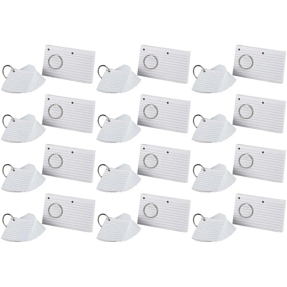 Index Cards*Oxford ® JustFlip-it!™ 3" x 5" Punched & Perfed Study Cards, Ruled, White, 75 Per Pack, 12 Packs (ESS63506-12)