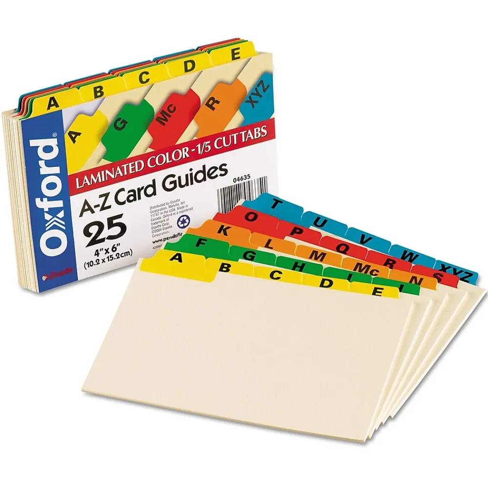 Index Cards*Oxford Laminated Tab Alpha Index Card Guides, 4" x 6", Manila, 25/Set (OXF04635)