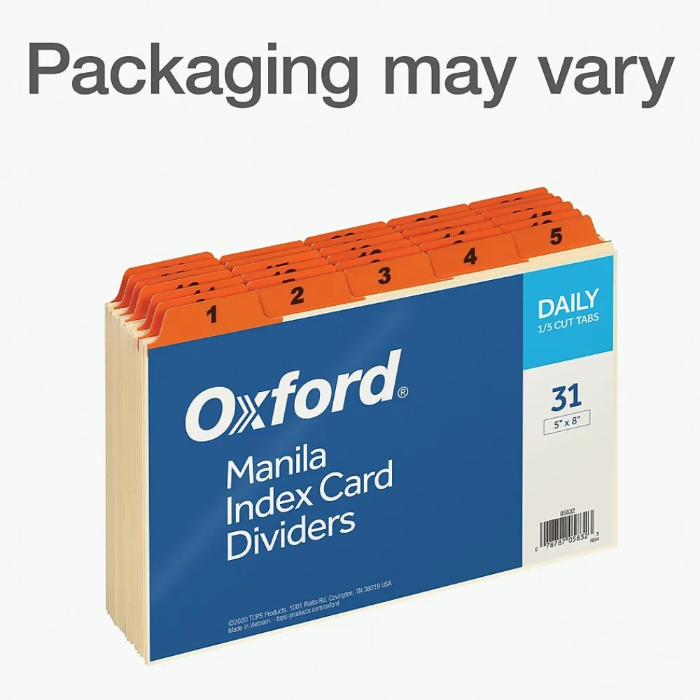 Index Cards*Oxford Laminated Tab Daily Index Card Guides, 5" x 8", Manila, 31/Set (OXF05832)