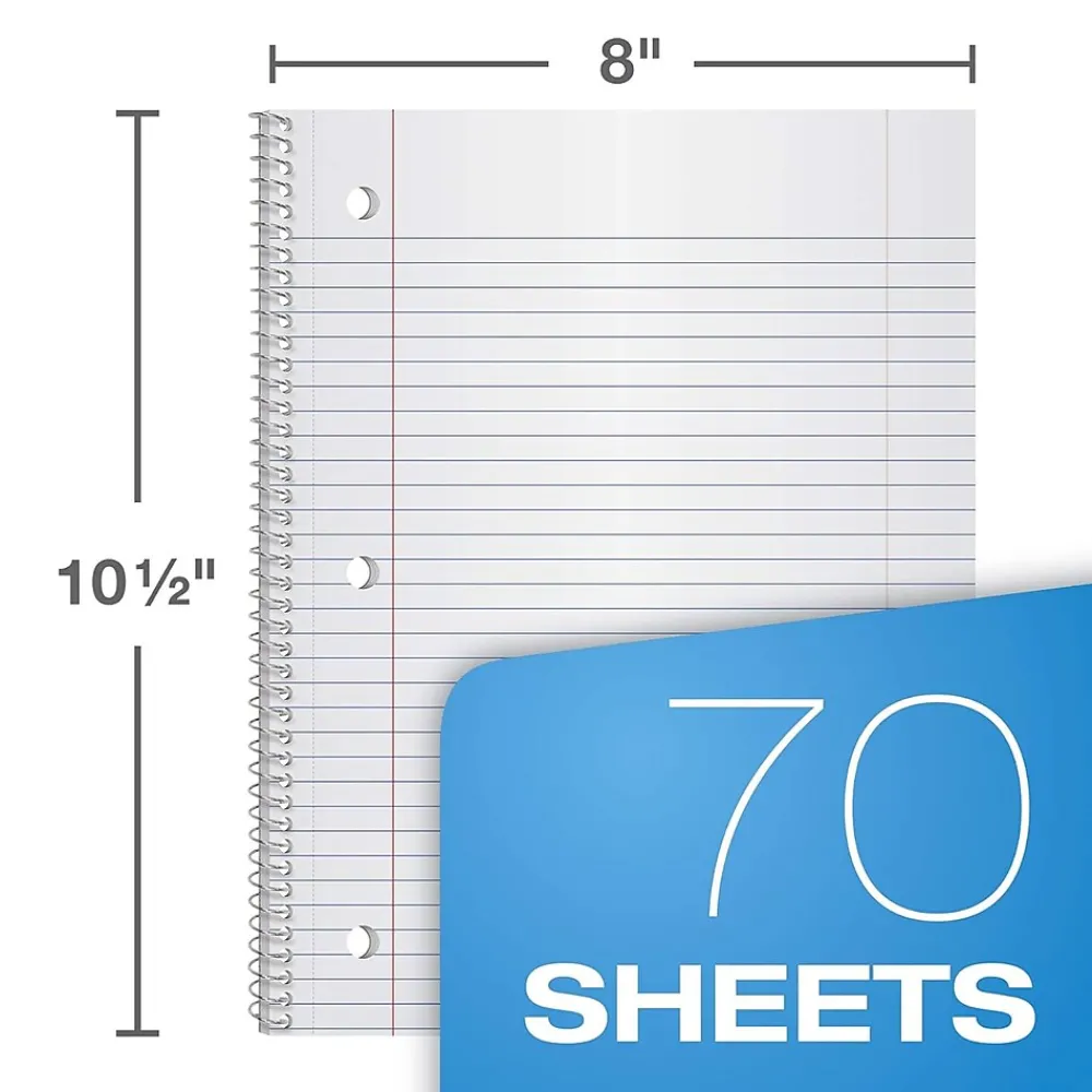 Subject Notebooks|Oxford 1-Subject Notebooks, 8" x 10.5", College Ruled, 70 Sheets, Each (65022)