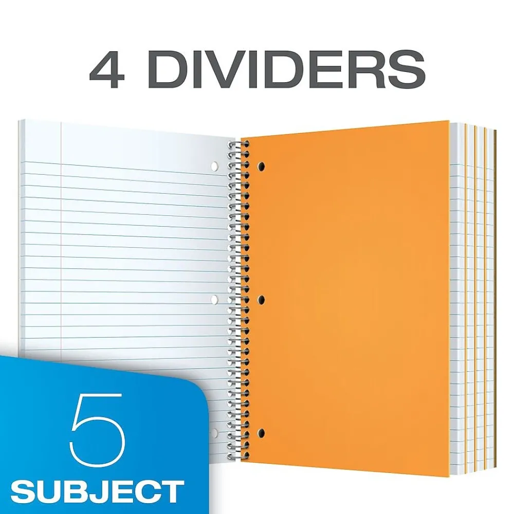 Subject Notebooks|Oxford 5-Subject Subject Notebooks, 8" x 10.5", Wide Ruled, 180 Sheets, Each (65058)