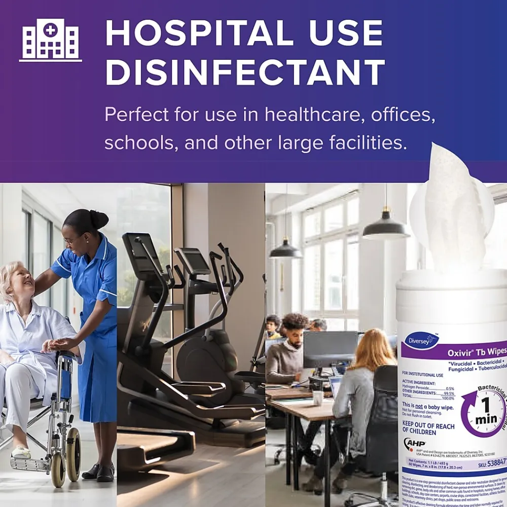 Disinfecting Wipes, 60 Wipes/Container, 12/Carton (5388471)<Oxivir Clearance
