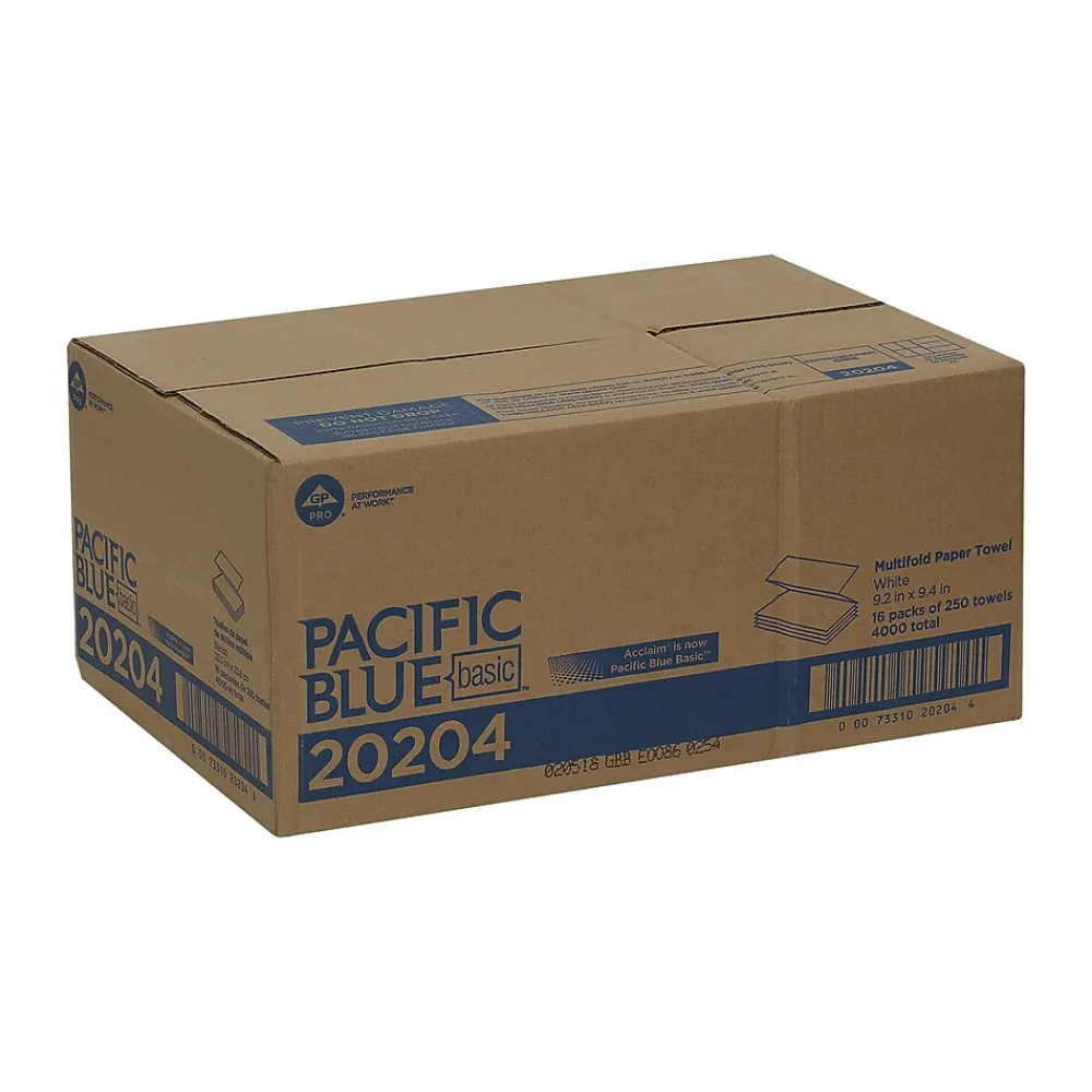 Pacific Blue Basic Multifold Paper Towels, 1-ply, 250 Sheets/Pack, 16 Packs/Carton (20204)