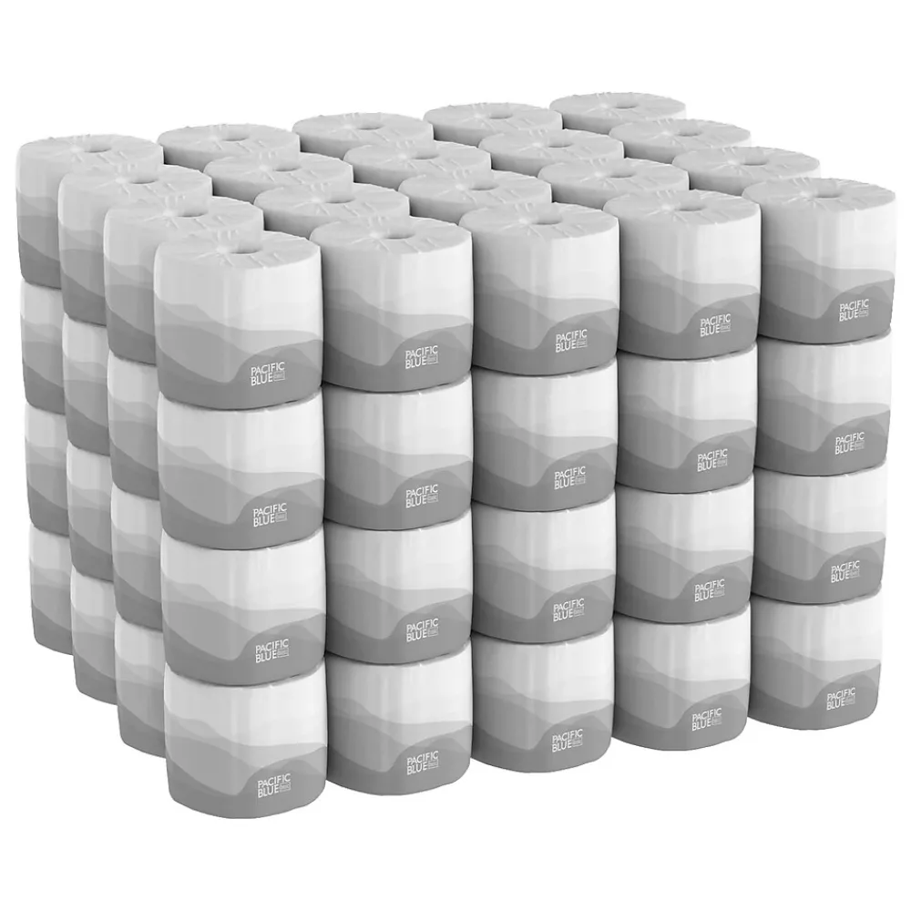 Recycled Toilet Paper, 1-Ply, White, 1210 Sheets/Roll, 80 Rolls/Carton (1458001/14500)<Pacific Blue Basic Clearance
