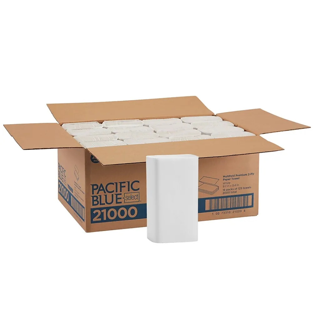 Pacific Blue Select Recycled Multifold Paper Towels, 2-ply, 125 Sheets/Pack, 16 Packs/Carton (21000)