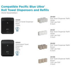 Pacific Blue Ultra 8” High-Capacity Recycled Paper Towel Roll by GP PRO, 1-Ply, Brown, 1150’/Roll, 3 Rolls/Carton (26496)