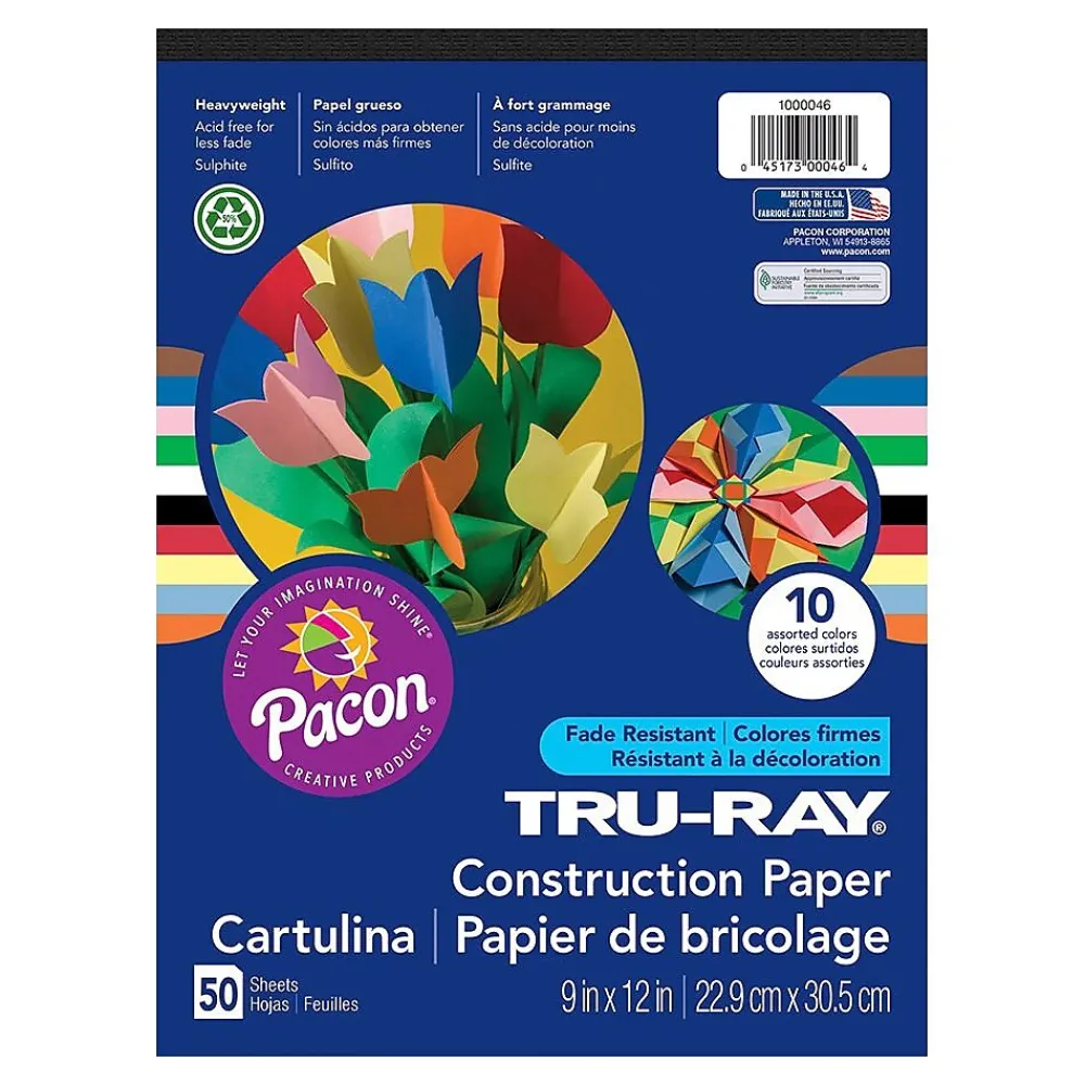 Construction Paper*Pacon 9" x 12" Construction Paper, Assorted Colors, 50 Sheets/Pack, /Pad (P1000046)