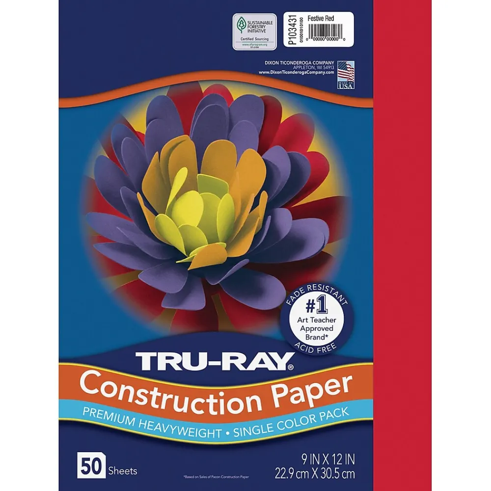 Construction Paper*Pacon 9" x 12" Construction Paper, Festive Red, 50 Sheets/Pack (P103431)