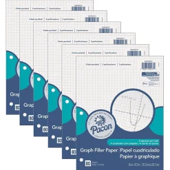 Filler Paper|Pacon Graph Paper, 8" x 10.5", 3-Hole Punched, 80 Sheets/Pack, 6/Bundle (PACMMK09273-6)