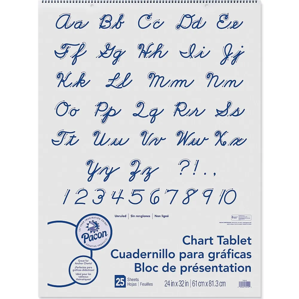 Easel Paper Pads*Pacon Unruled Cursive Cover Chart Tablet Easel Pad, 24" x 32", White, 25 Sheets/Pad, Pack of 2 (PAC74510-2)