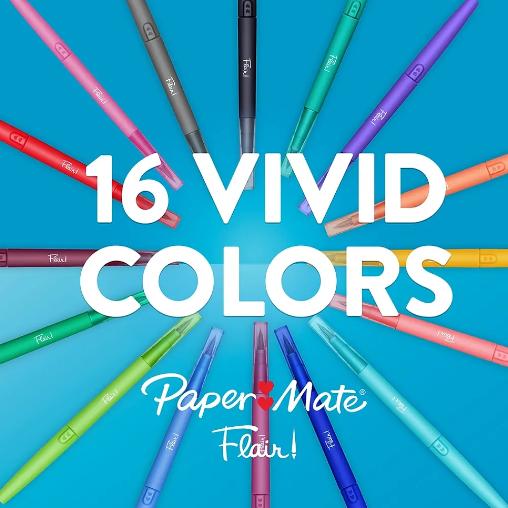 Pens|Paper Mate Flair DUAL Felt Pens, Twin Tip Point, Assorted Ink, 8/Pack (2181604)