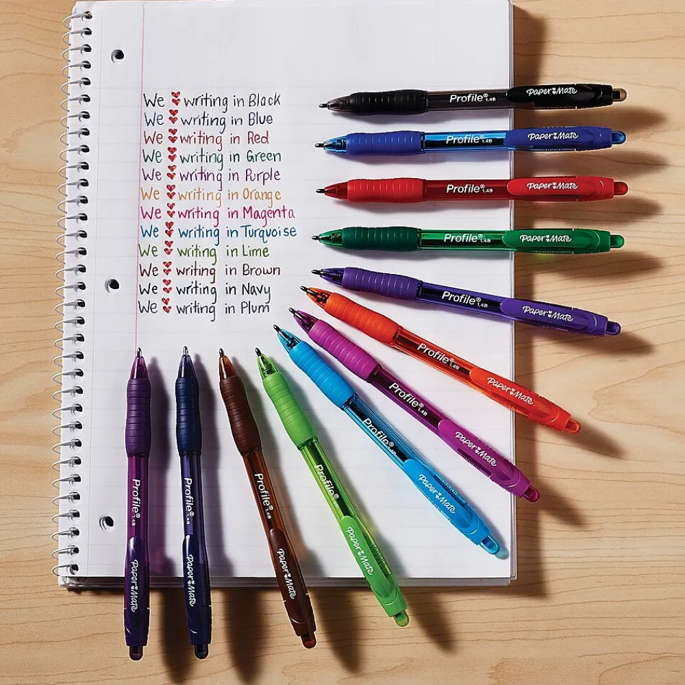 Pens|Paper Mate Profile Retractable Ballpoint Pen, Bold Point, Assorted Ink, Dozen (1788863)