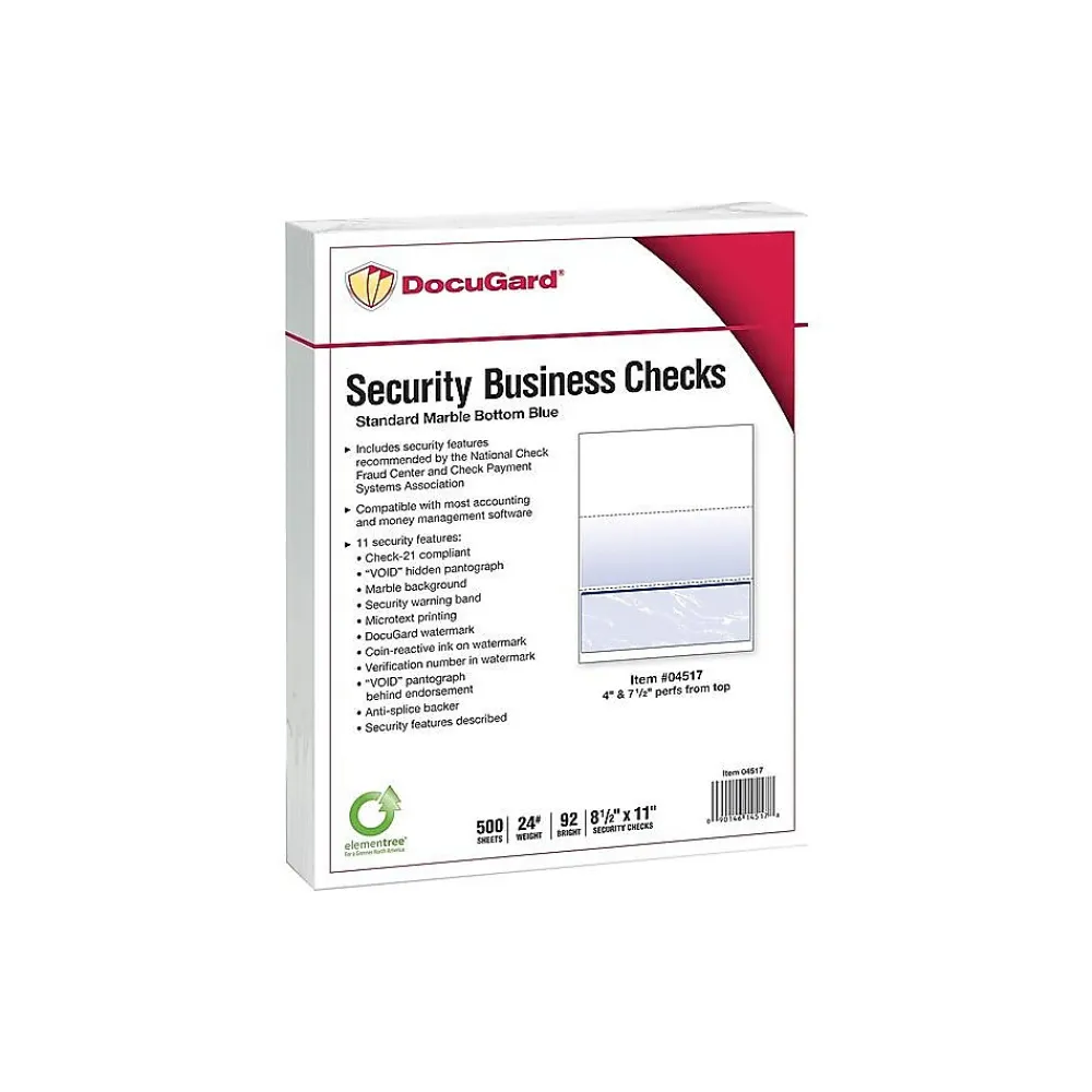 Security & Carbon*Paris DocuGard Standard 8.5" x 11" Security Check On Bottom, 24 lbs., Blue, 500 Sheets/Ream, 2500/Carton (04517P)