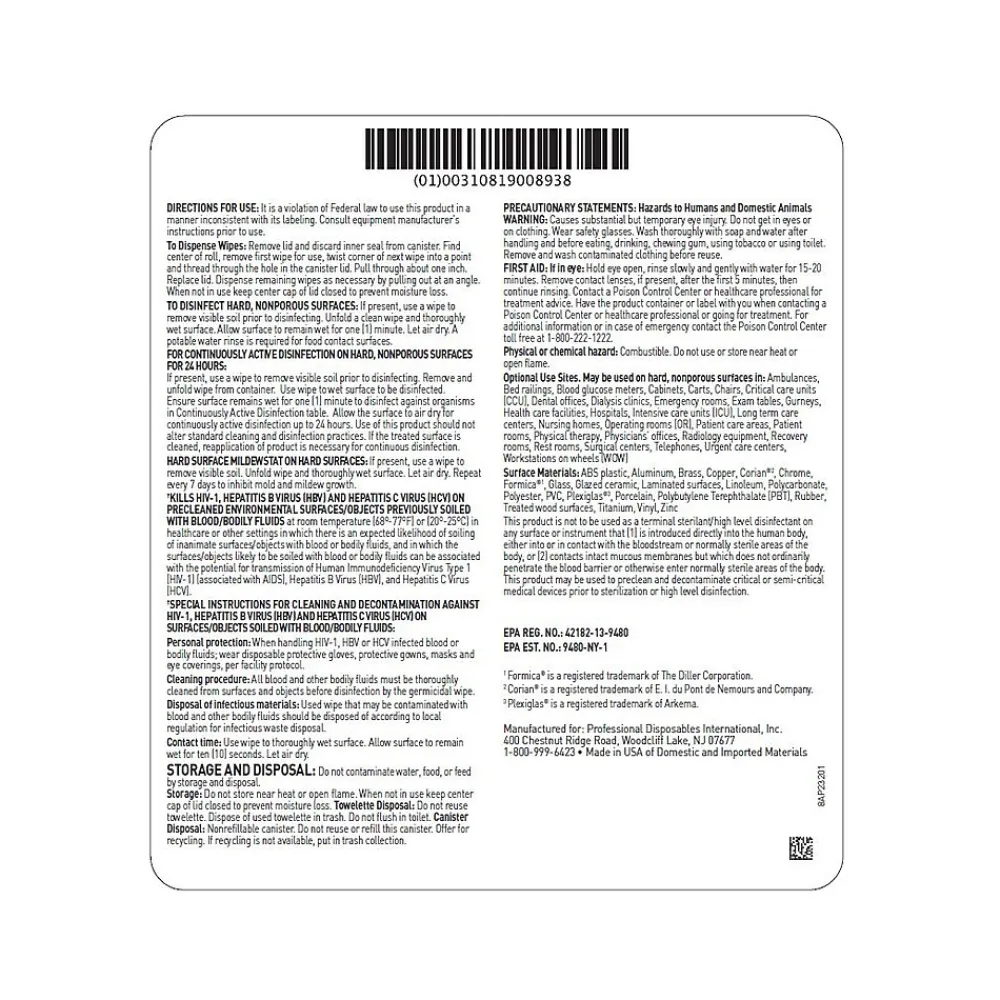 Sani-24 Disinfecting Wipes, 65/Canister, 6 Canisters/Carton (P23284CT)<PDI Online