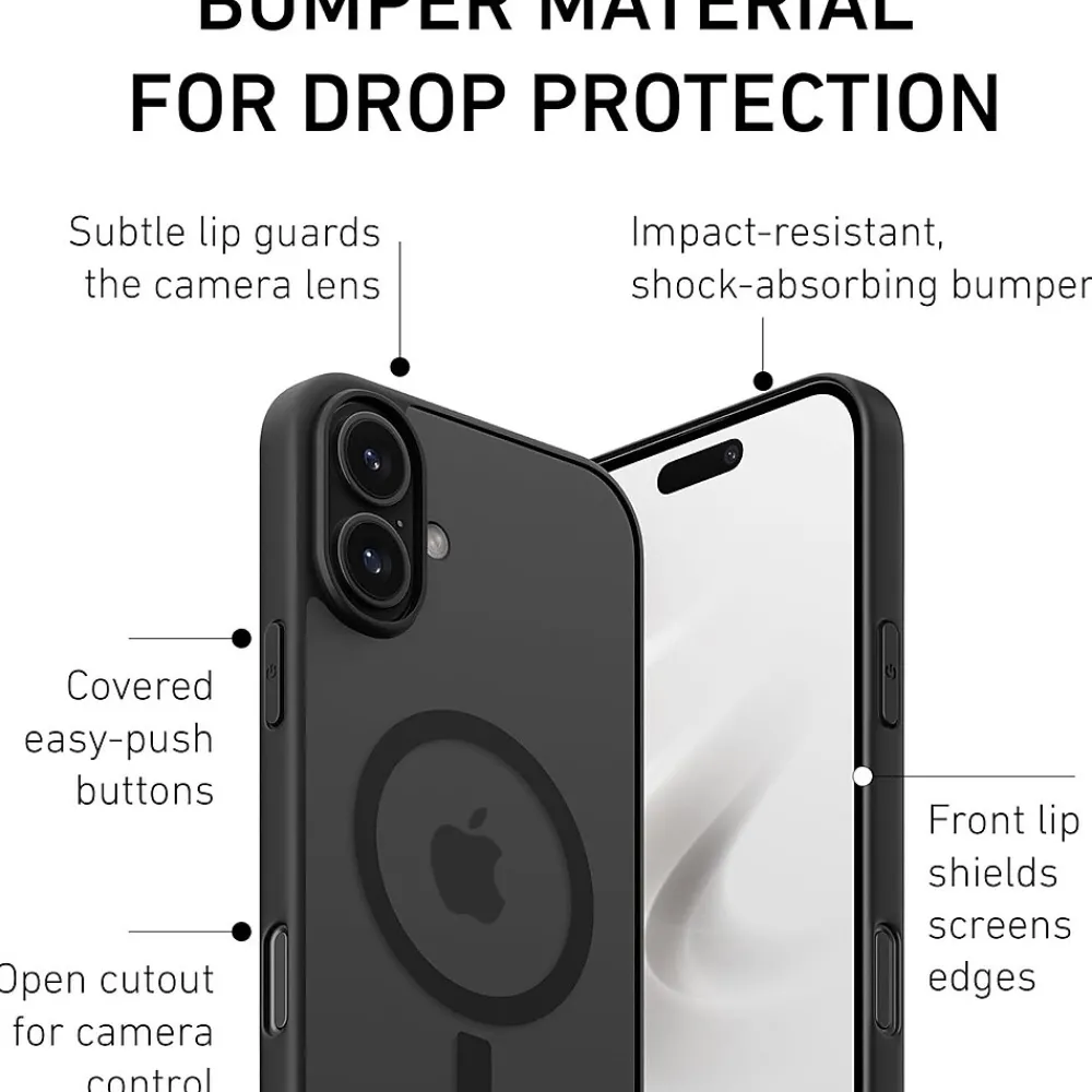 PEEL Bumper Series MagSafe Phone Case for iPhone 16 Plus Case, Shock Absorbing, Black (i16_PLS_BMP_BLK)