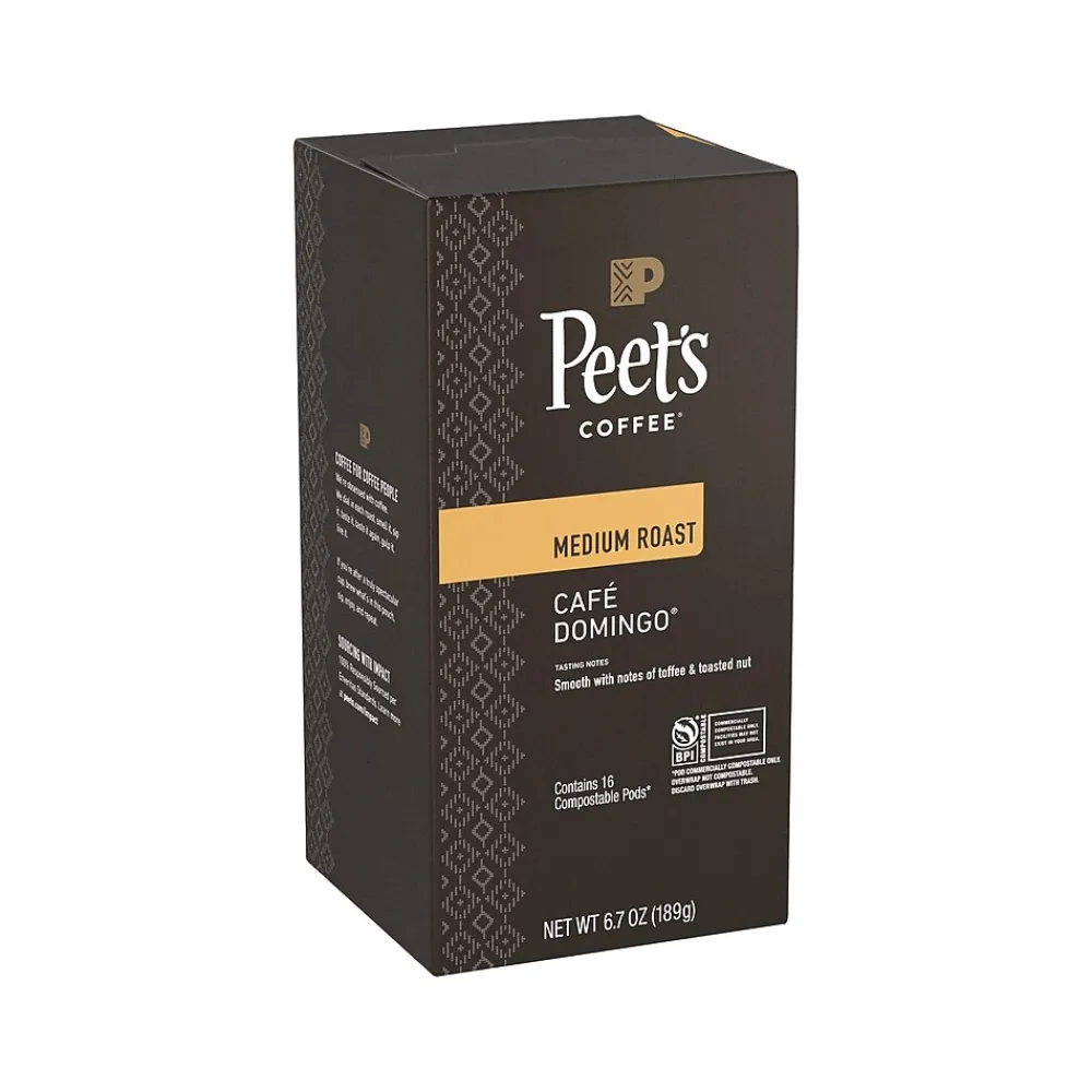 Peet's Coffee Cafe Domingo Coffee Pods, Medium Roast, 16/Box, 6 Boxes/Carton (1001063)