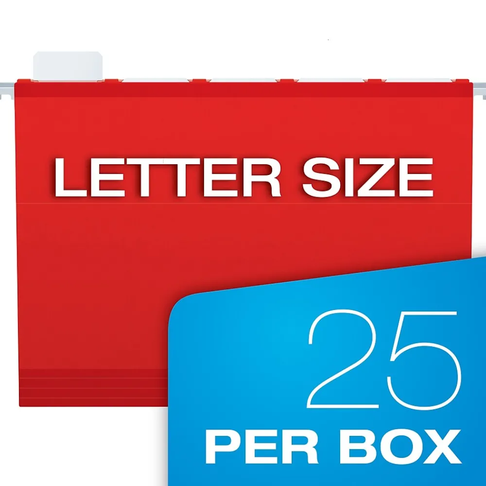 Hanging File Folders|Pendaflex Ready-Tab Reinforced Hanging File Folder, 5-Tab, Letter Size, Red, 25/Box (42623)