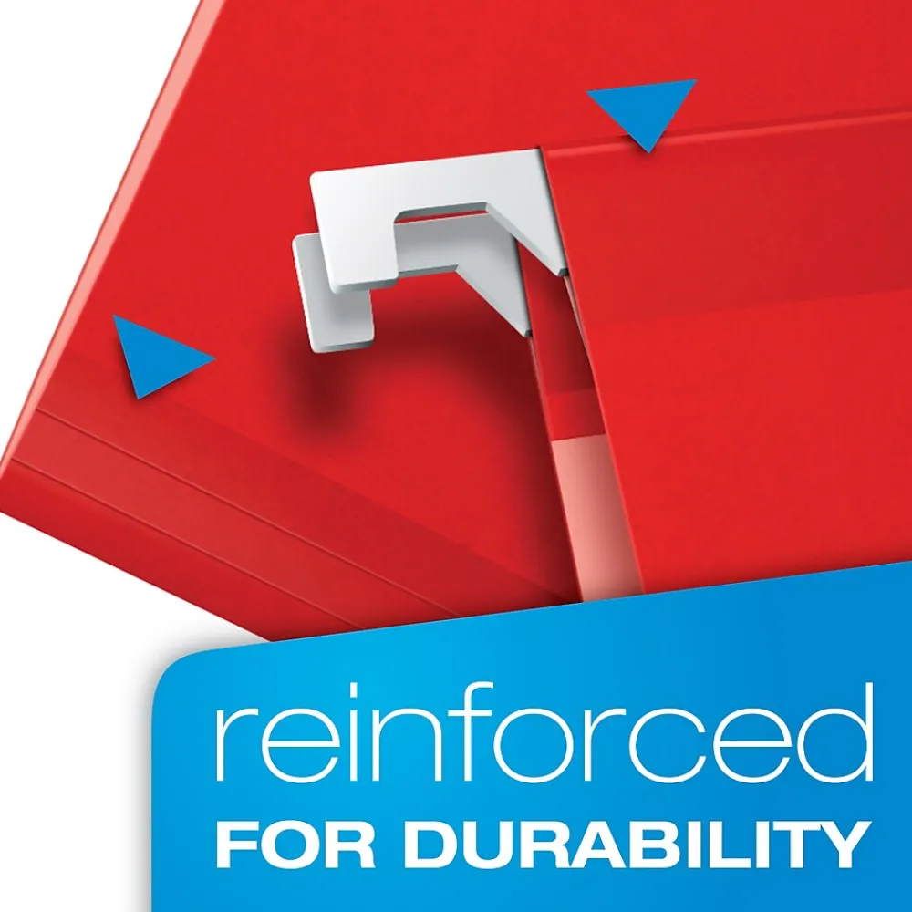 Hanging File Folders|Pendaflex Ready-Tab Reinforced Hanging File Folder, 5-Tab, Letter Size, Red, 25/Box (42623)