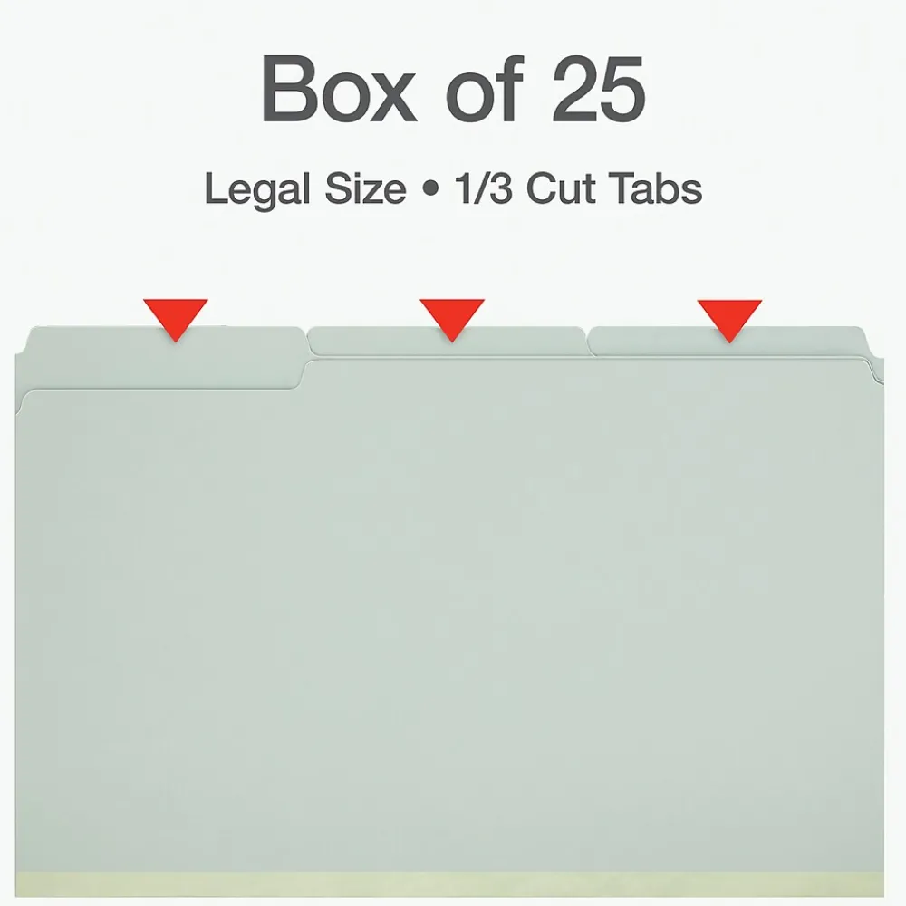 File Folders|Pendaflex Recycled File Folder, 1-Tab, Legal Size, Light Green, 25/Box (1006934)