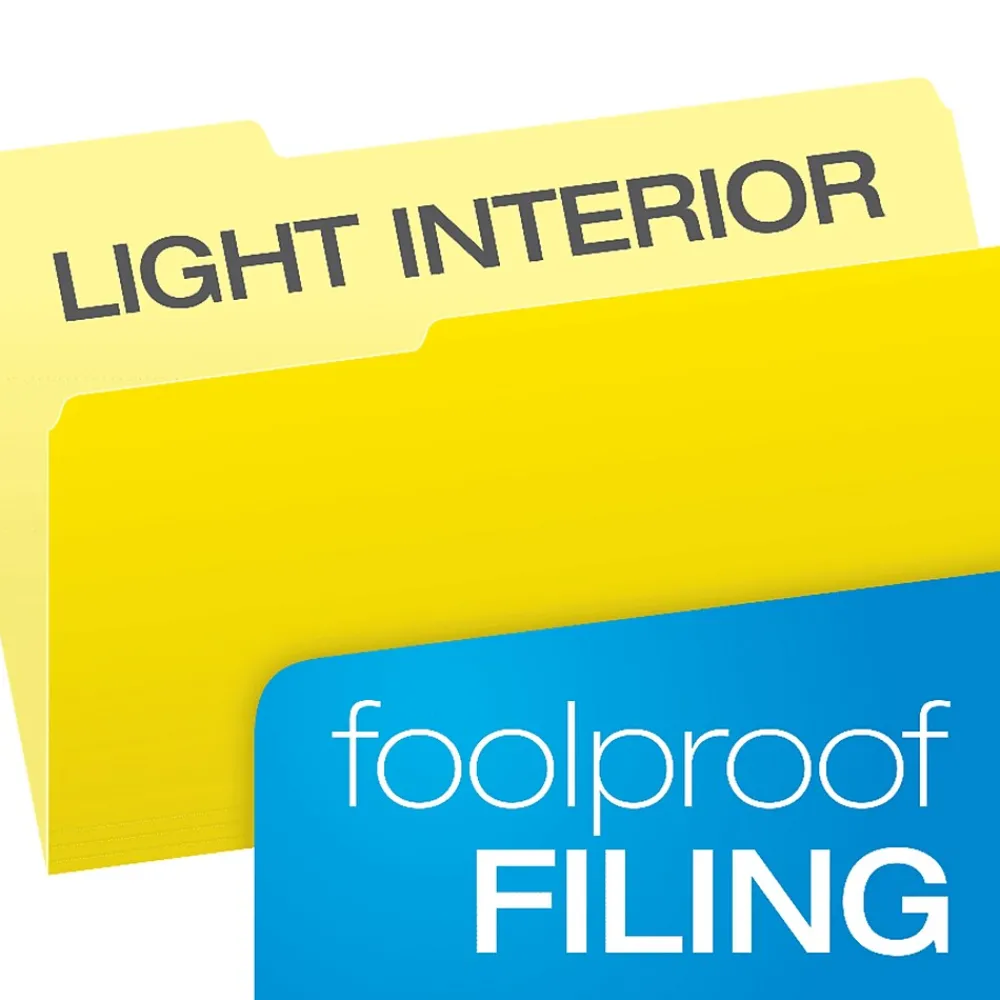 File Folders|Pendaflex Recycled File Folder, 1/3-Cut Tab, Legal Size, Yellow, 100/Box (1531/3YEL) Light Yellow