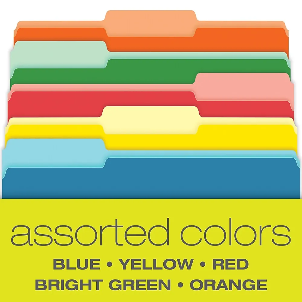 File Folders|Pendaflex Recycled File Folder, 1/3-Cut Tab, Legal Size, , 100/Box (43501/3ASST) Assorted
