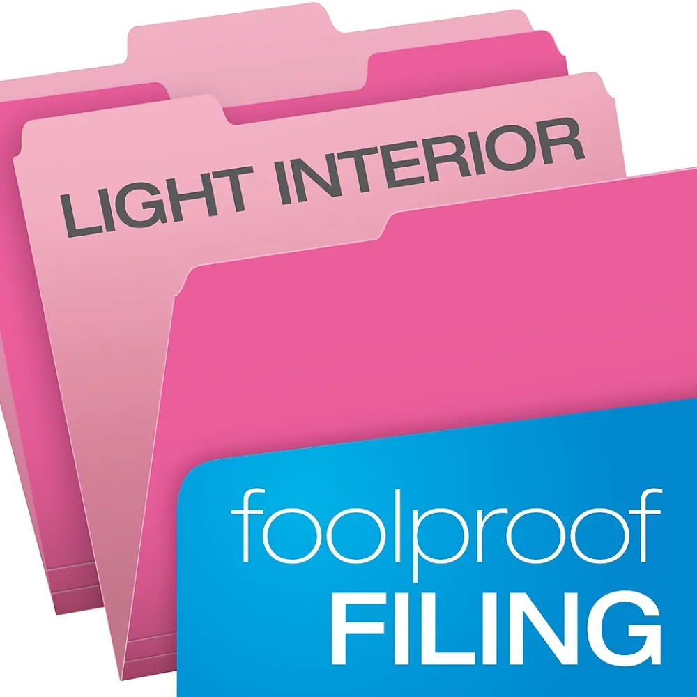 File Folders|Pendaflex Recycled File Folder, 1/3-Cut Tab, Letter Size, , 100/Box (42101/3PIN) Pink