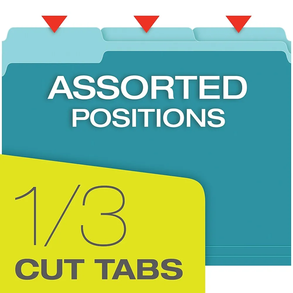 File Folders|Pendaflex Recycled File Folder, 2/5-Cut Tab, Letter Size, , 100/Box (42101/3AQU) Aqua