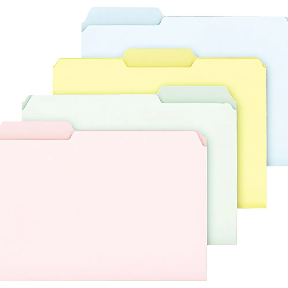 File Folders|Pendaflex Recycled File Folder, 1/3-Cut Tab, Letter Size, Assorted Pastels, 100/Box (C21 1/3 PASR)