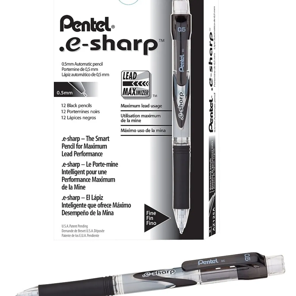 Pencils|Pentel e-sharp Mechanical Pencil, 0.5mm, #2 Medium Lead, Dozen (AZ125A)