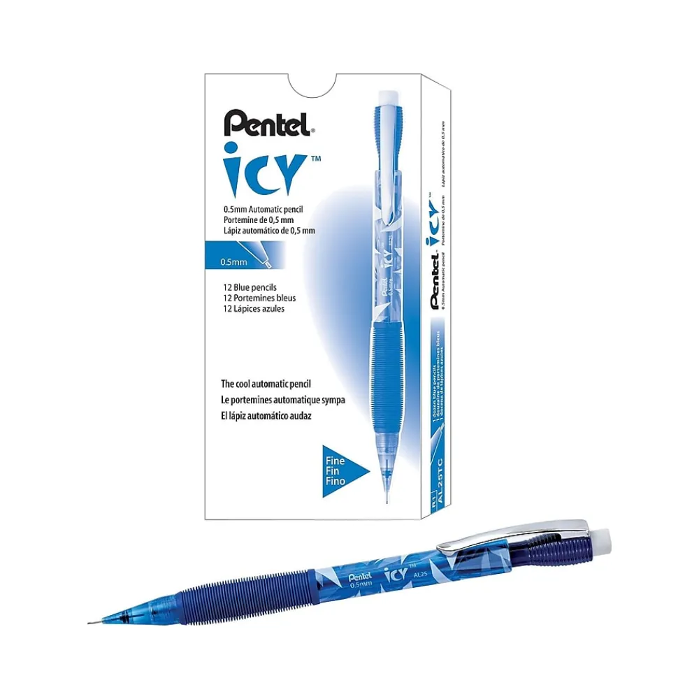 Pencils|Pentel Icy Mechanical Pencils, 0.5mm Lead, Dozen (AL25TC)