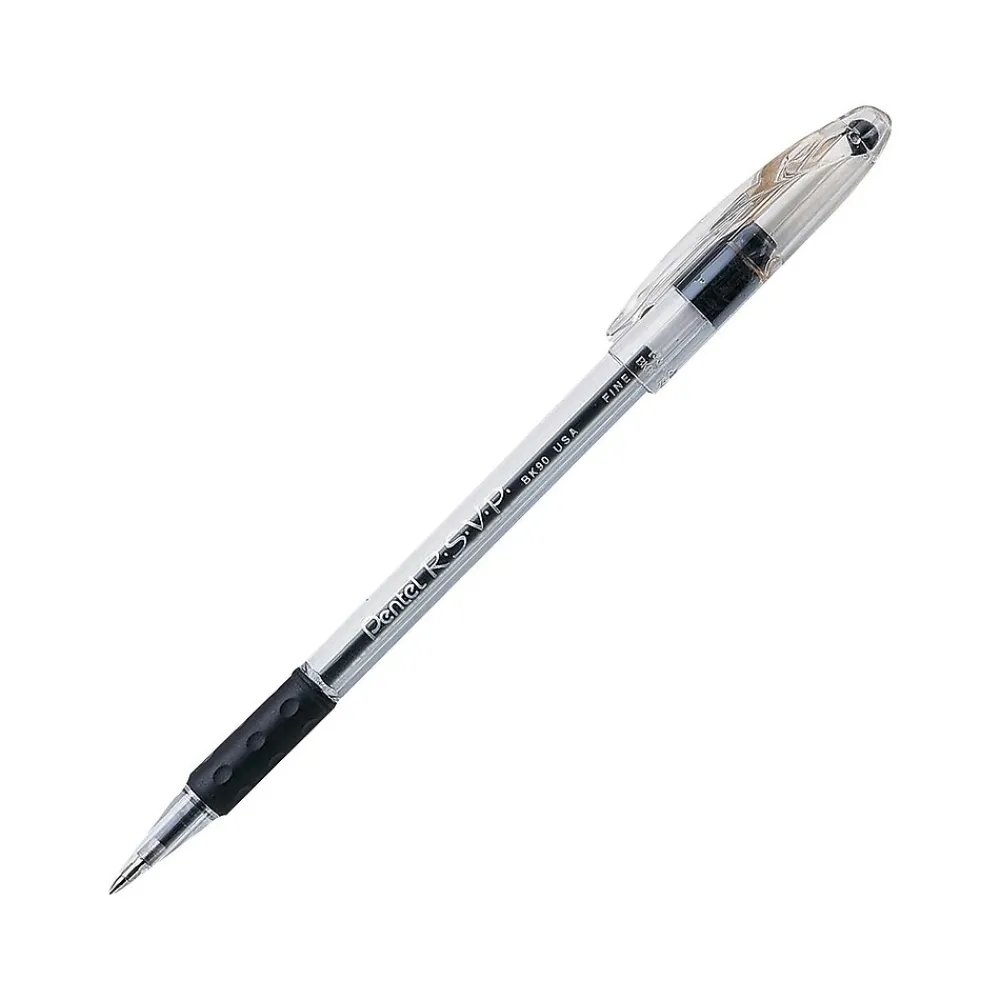 Pens|Pentel R.S.V.P. Ballpoint Pens, Fine Point, 0.7mm, Black Ink, Dozen (BK90-A)