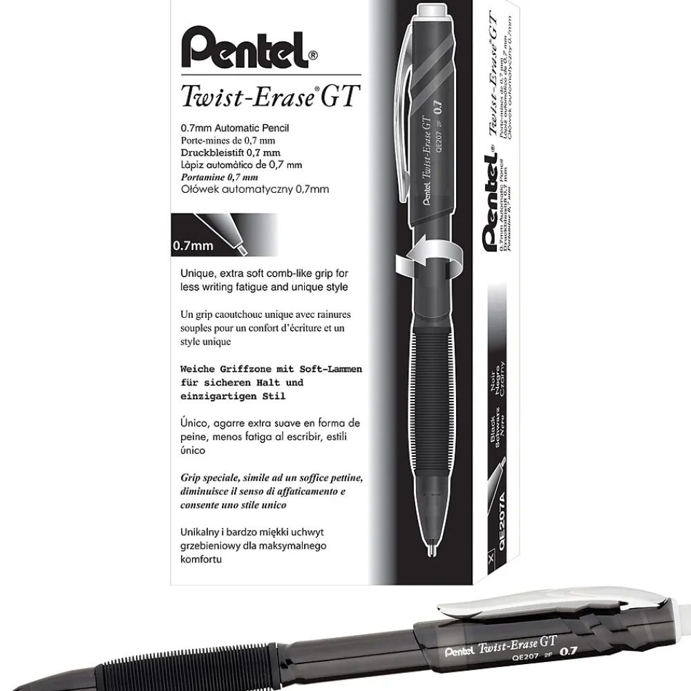 Pencils|Pentel Twist Erase GT Mechanical Pencil, 0.7mm, #2 Medium Lead, Dozen (QE207A)