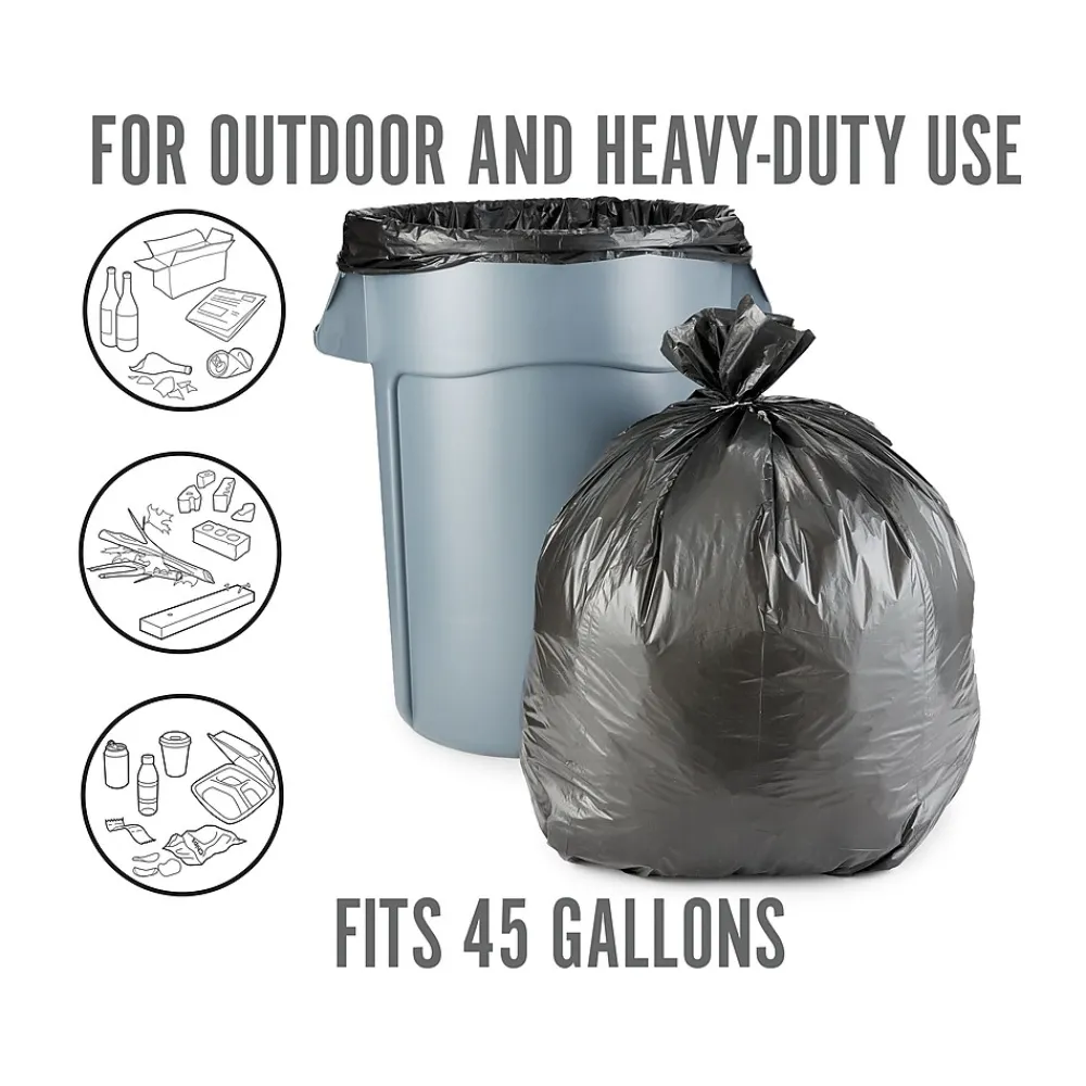 ™ 45 Gallon Kitchen Industrial Trash Bag, 45" x 38", Low Density, 1.1 mil, Black, 25 Bags/Box (PK56748)<Perk Hot