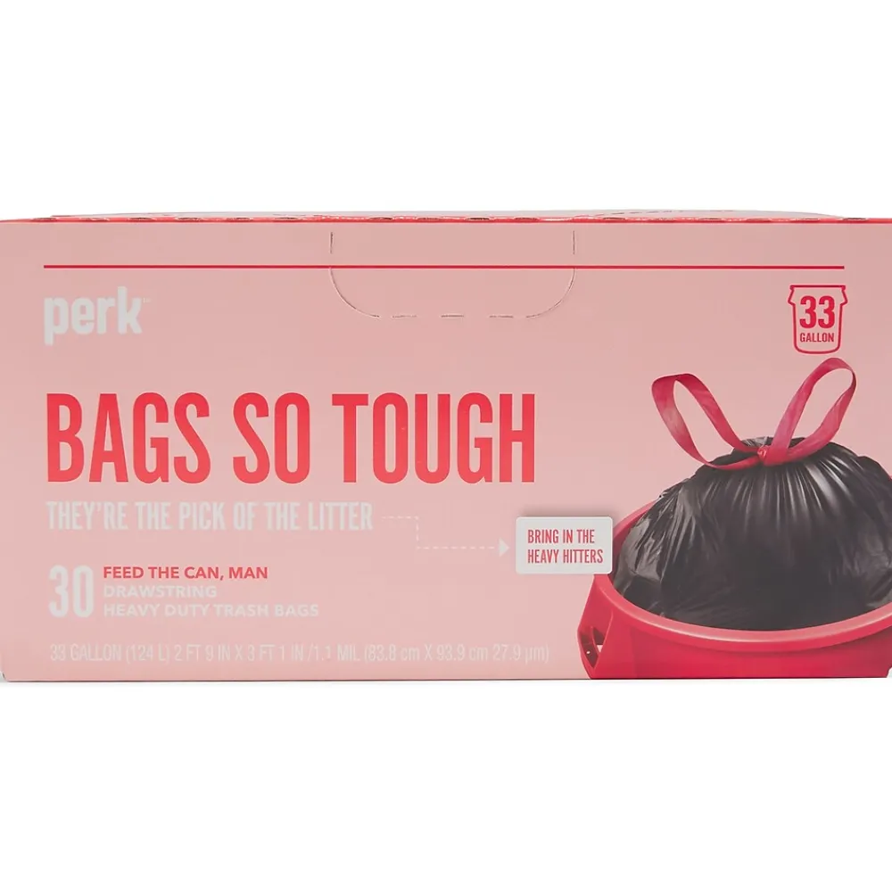 ™ 33 Gallon Kitchen Trash Bag, Low Density, 1.1 mil, Black, 30 Bags/Box (PK56747)<Perk Hot