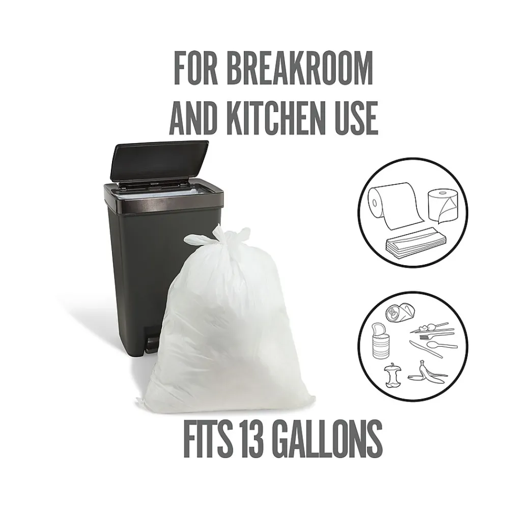 ™ 13 Gallon Kitchen Trash Bag, 28" x 24", Low Density, 0.9 mil, White, 80 Bags/Box (PK56749)<Perk Hot