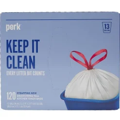 â„¢ 13 Gallon Kitchen Trash Bag, 28" x 24", Low Density, 0.9 mil, White, 120 Bags/Box, 3 Boxes/Carton (PK56750CT)<Perk Discount