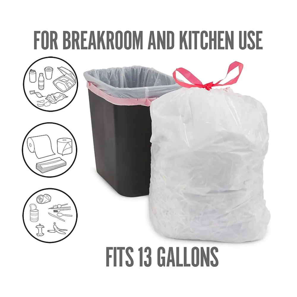 ™ 13 Gallon Kitchen Trash Bag, 28" x 24", Low Density, 0.9 mil, White, 120 Bags/Box, 3 Boxes/Carton (PK56750CT)<Perk Discount