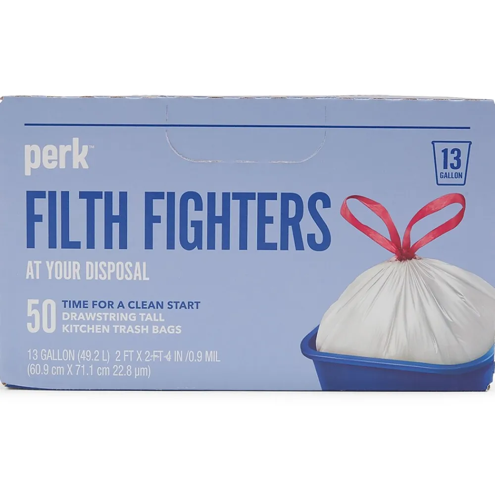 ™ 13 Gallon Kitchen Trash Bag, 28" x 24", Low Density, 0.9 mil, White, 50 Bags/Box, 6 Boxes/Carton (PK56745CT)<Perk Clearance