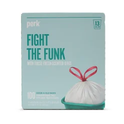 â„¢ 13 Gallon Scented Kitchen Trash Bag, 28" x 24", Low Density, 0.9 mil, White, 100 Bags/Box (PK56751)<Perk New