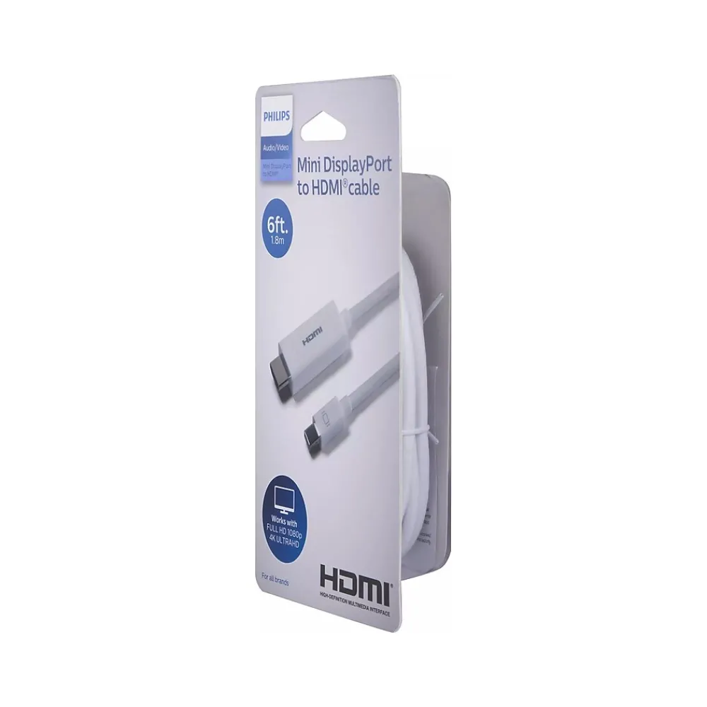 Philips 6' Mini DisplayPort to HDMI Audio/Video Cable, Male to Male, White (SWV2442N/27)
