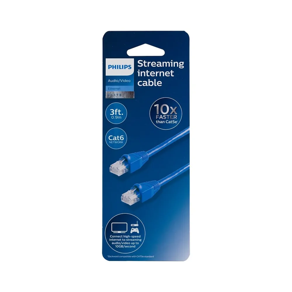 Philips Elite 3' RJ45 to RJ45 Cable, Male to Male, Blue